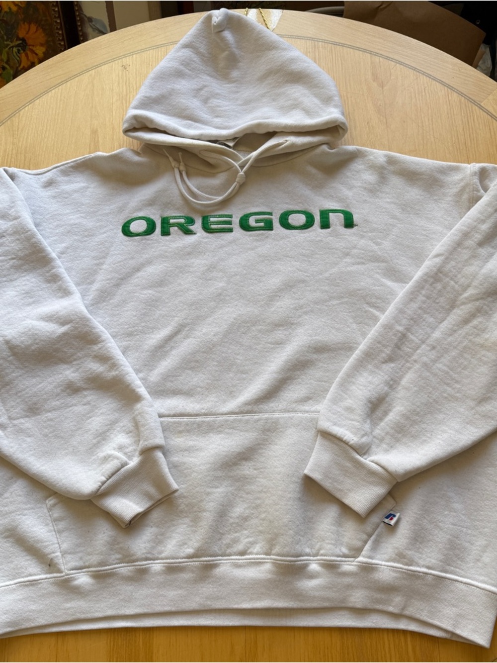 Oregon Ducks Hoodie Russell Athletic XL White Spellout Pullover Sweatshirt